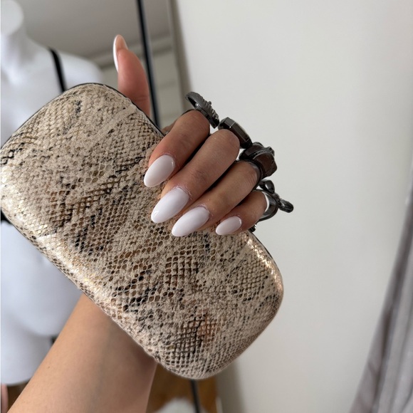 RED Saks Fifth Avenue Elegant Snakeskin Clutch with Silver Accents - Picture 4 of 12